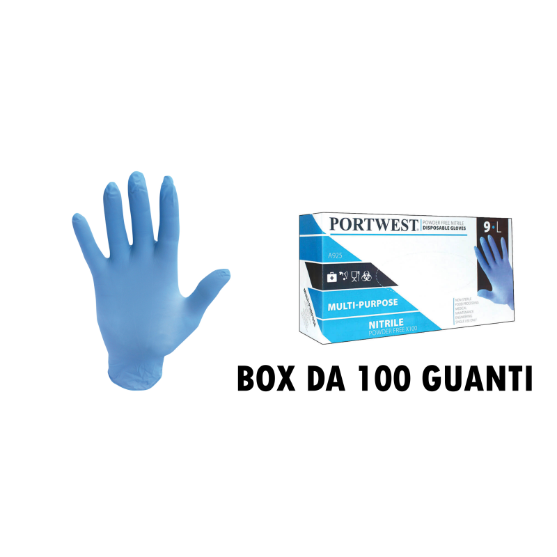 Guanti monouso in nitrile professionali blu senza polvere box 100 pezzi