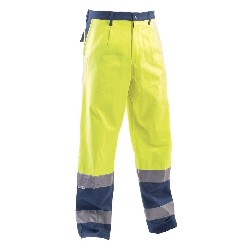 Pantaloni bicolore alta visibilità giallo 100% cotone DPI 2cat