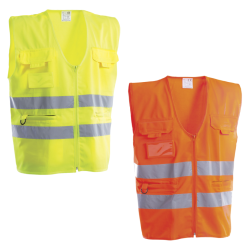 Gilet alta visibilità con bande catarifrangenti arancione giallo dpi 2a cat