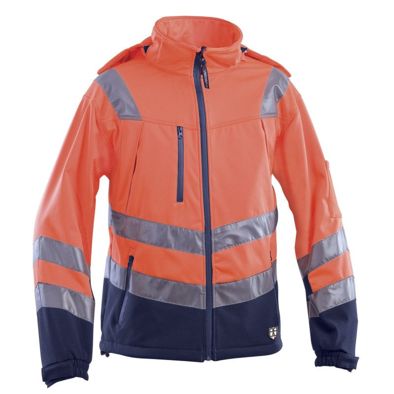 Giubbotto Softshell Alta Visibilità arancione fluo con cappuccio dpi 2a cat