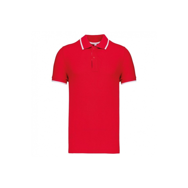 Polo cotone a maniche corte ADULTO UNISEX rosso con inserti a contrasto