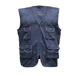 Gilet multitasche estivo blu unisex con inserti riflettenti